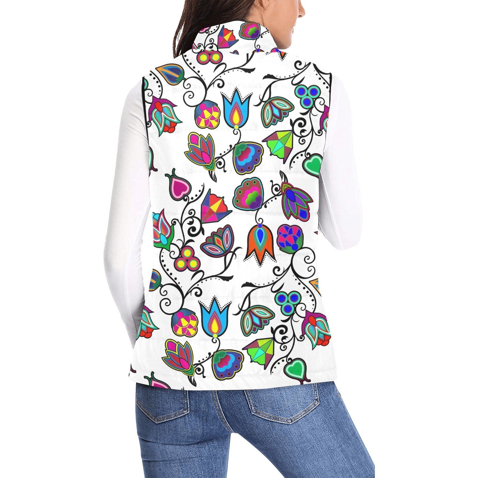 Indigenous Paisley White Women's Padded Vest Jacket (Model H44) Women's Padded Vest Jacket (H44) e-joyer 