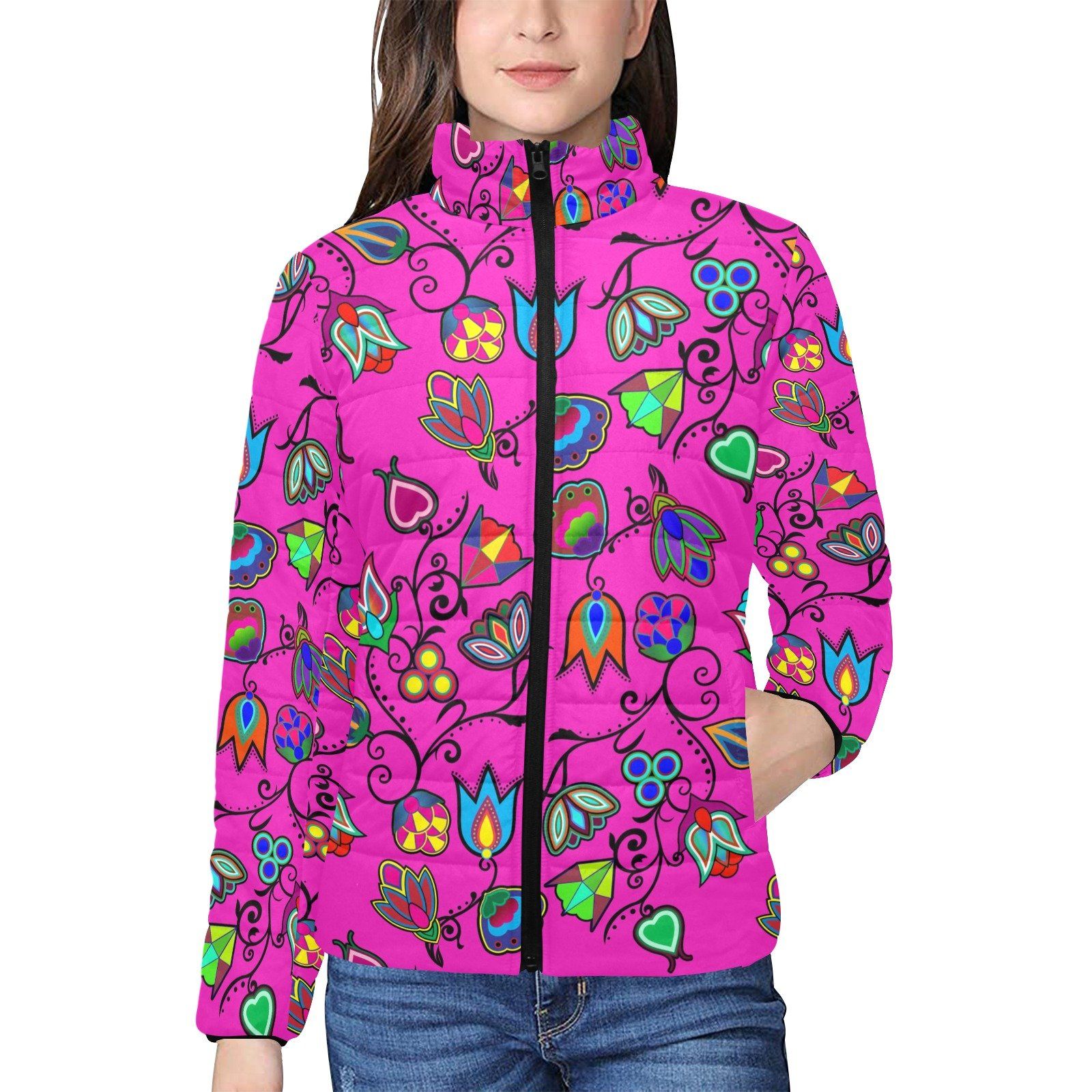 Indigenous Paisley Women's Stand Collar Padded Jacket (Model H41) jacket e-joyer 