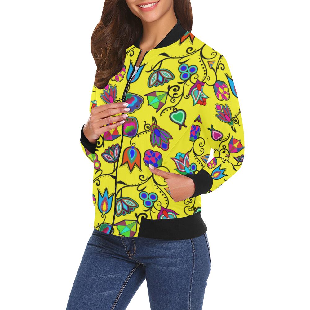 Indigenous Paisley - Yellow All Over Print Bomber Jacket for Women (Model H19) All Over Print Bomber Jacket for Women (H19) e-joyer 