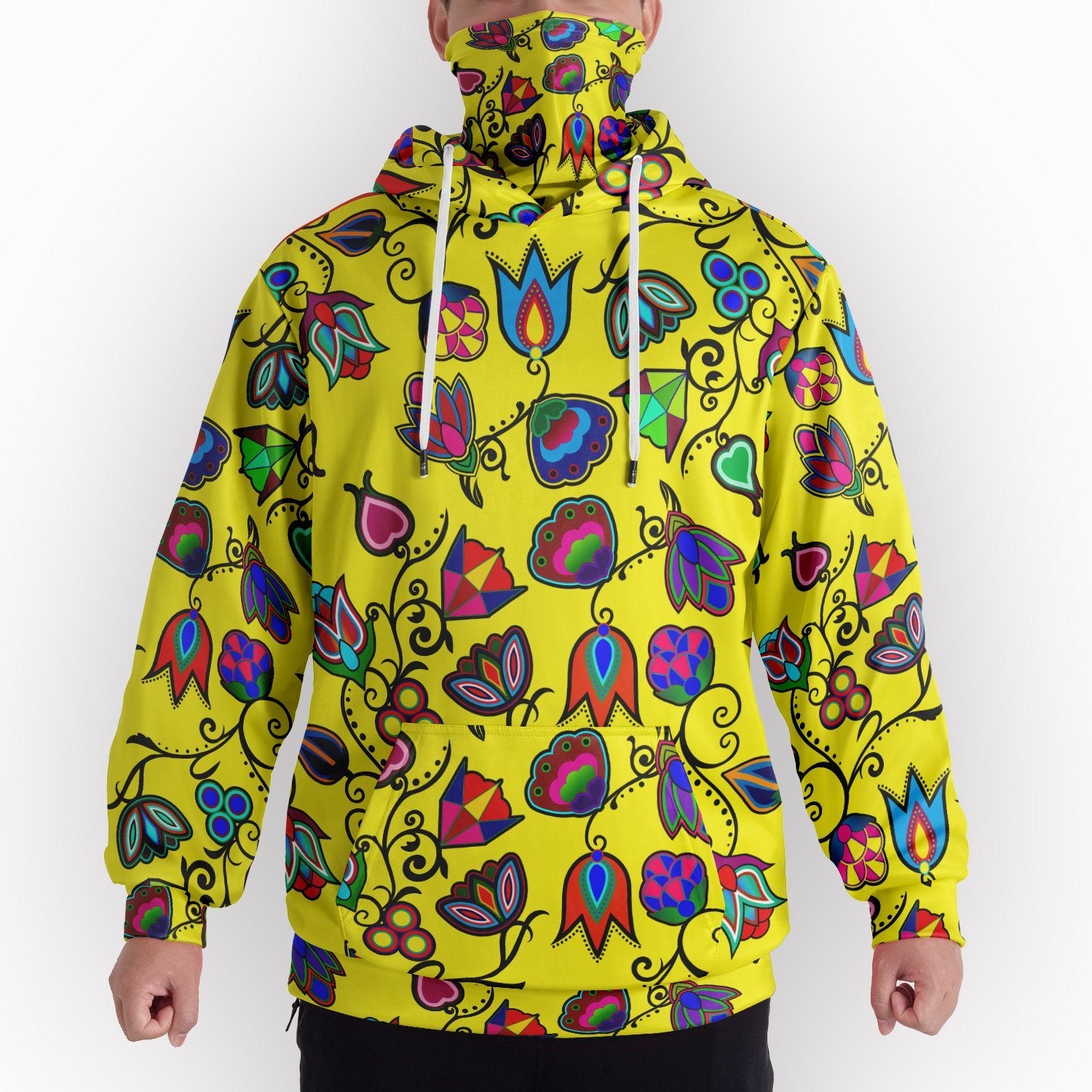 Indigenous Paisley Yellow Hoodie with Face Cover 49 Dzine 