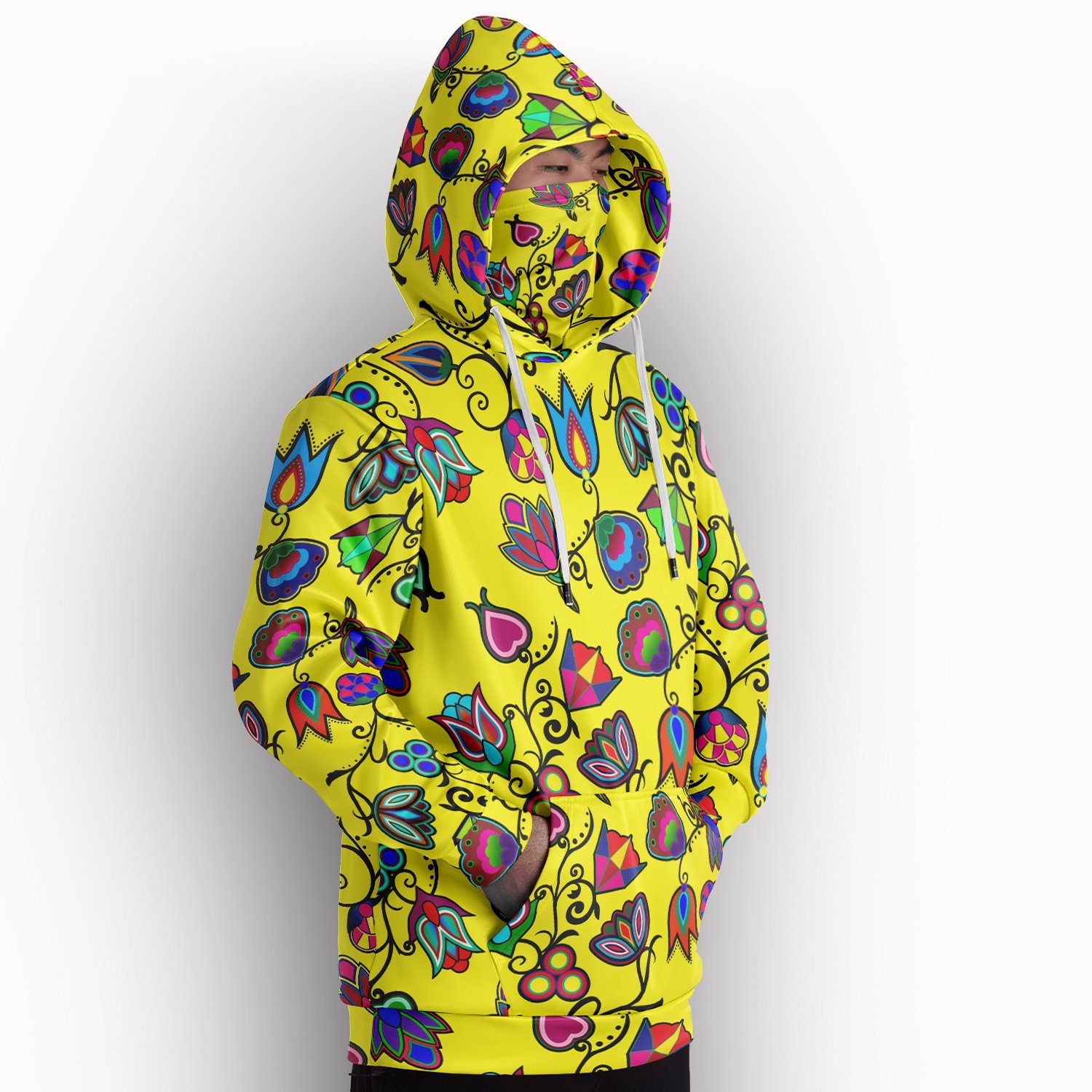 Indigenous Paisley Yellow Hoodie with Face Cover 49 Dzine 