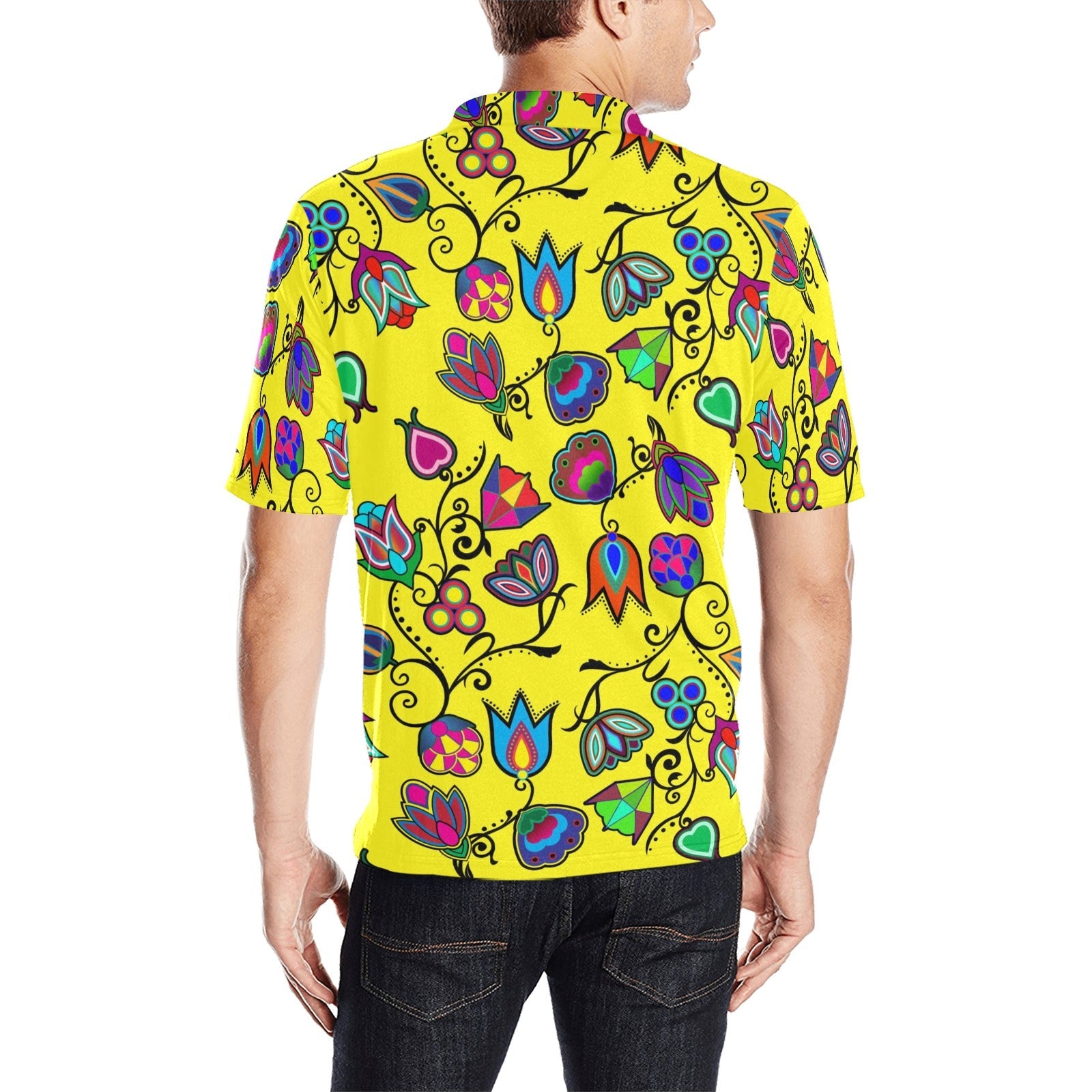 Indigenous Paisley Yellow Men's All Over Print Polo Shirt (Model T55) Men's Polo Shirt (Model T55) e-joyer 