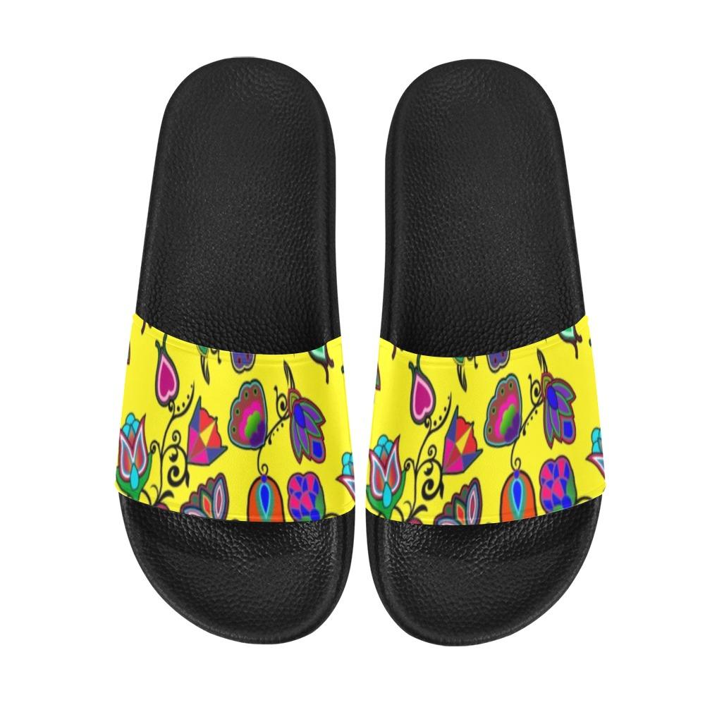 Indigenous Paisley Yellow Men's Slide Sandals (Model 057) Men's Slide Sandals (057) e-joyer 