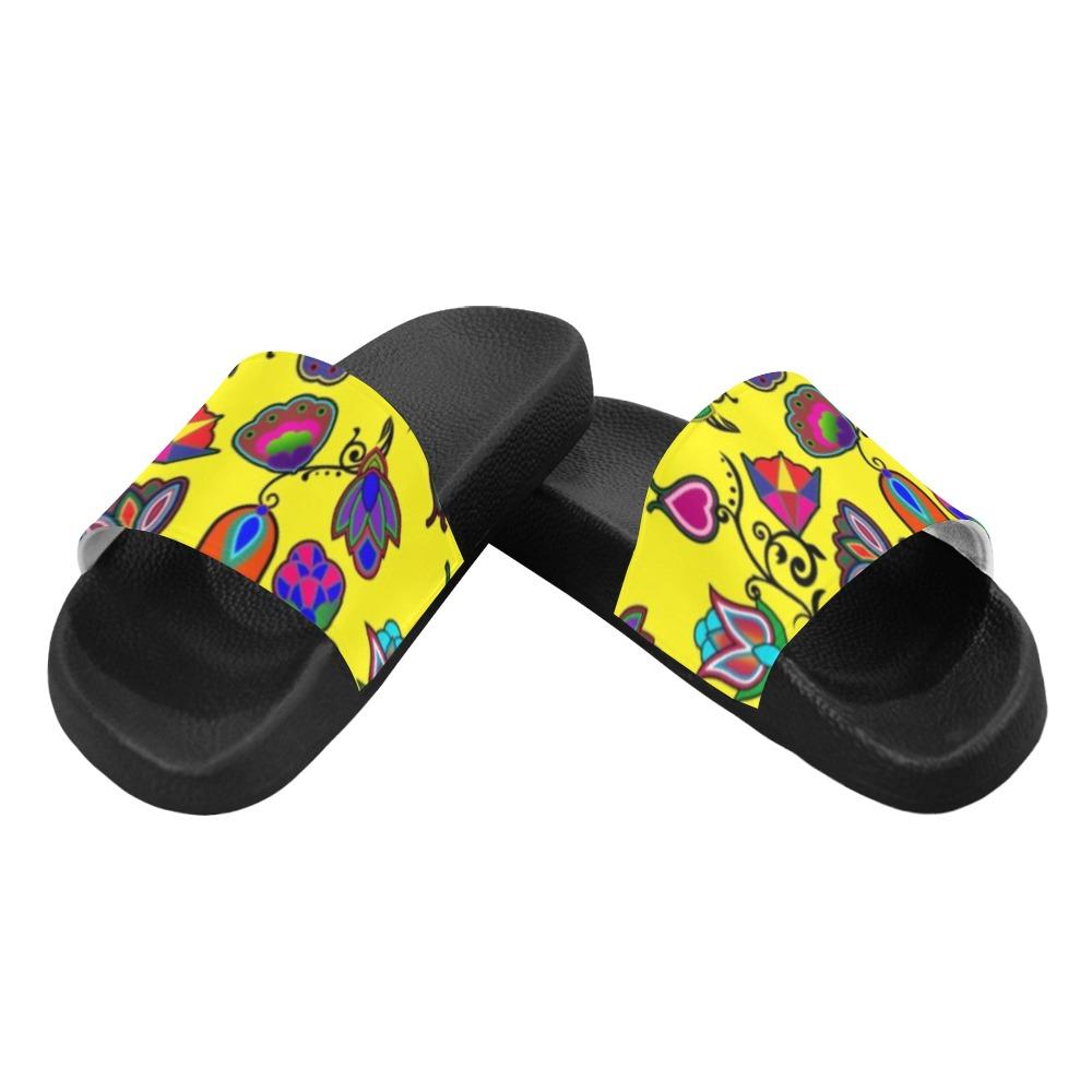 Indigenous Paisley Yellow Men's Slide Sandals (Model 057) Men's Slide Sandals (057) e-joyer 