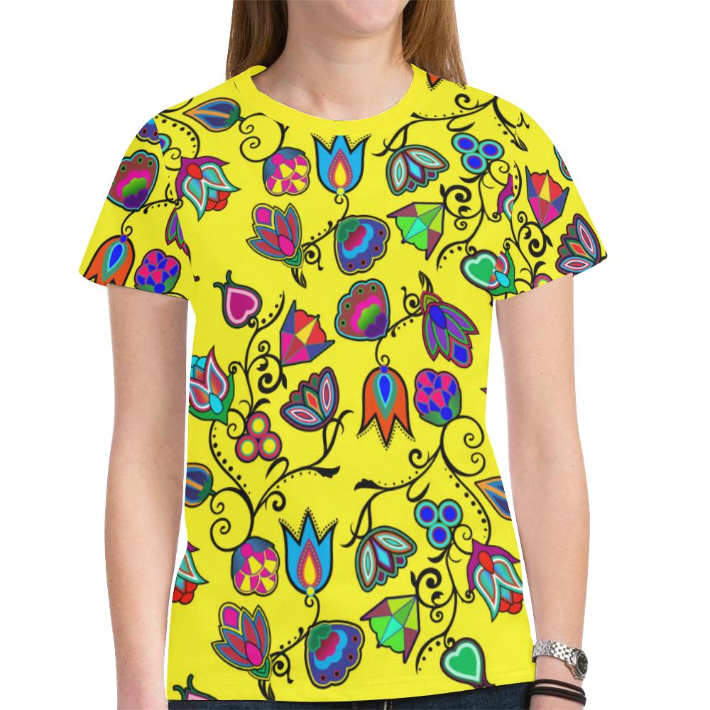Indigenous Paisley - Yellow New All Over Print T-shirt for Women (Model T45) New All Over Print T-shirt for Women (T45) e-joyer 