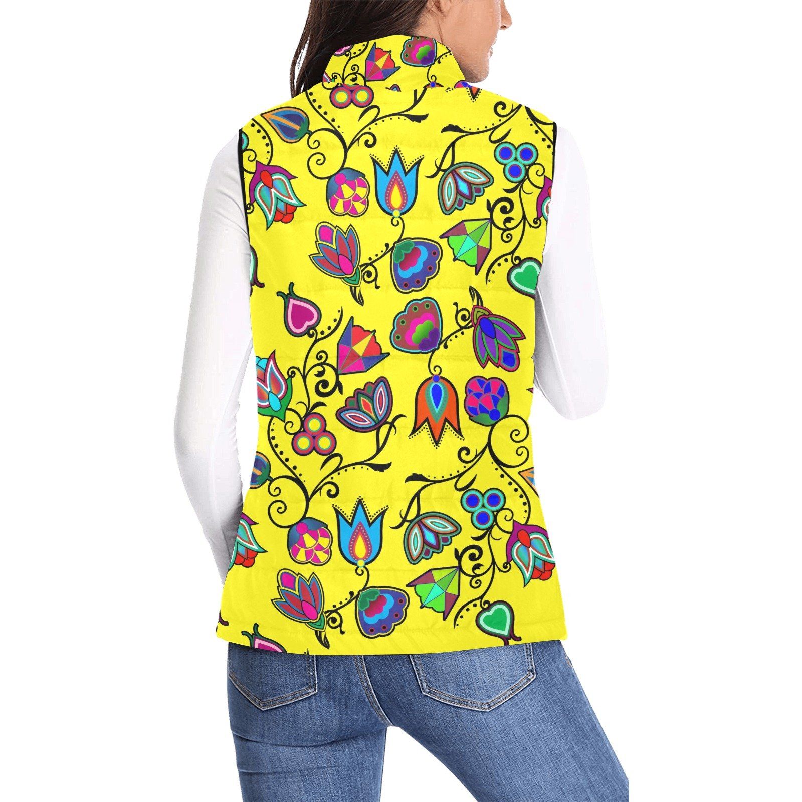 Indigenous Paisley Yellow Women's Padded Vest Jacket (Model H44) Women's Padded Vest Jacket (H44) e-joyer 