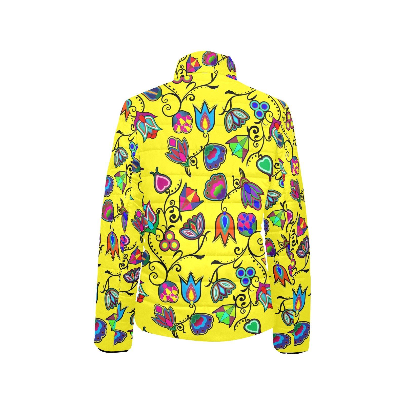 Indigenous Paisley Yellow Women's Stand Collar Padded Jacket (Model H41) jacket e-joyer 