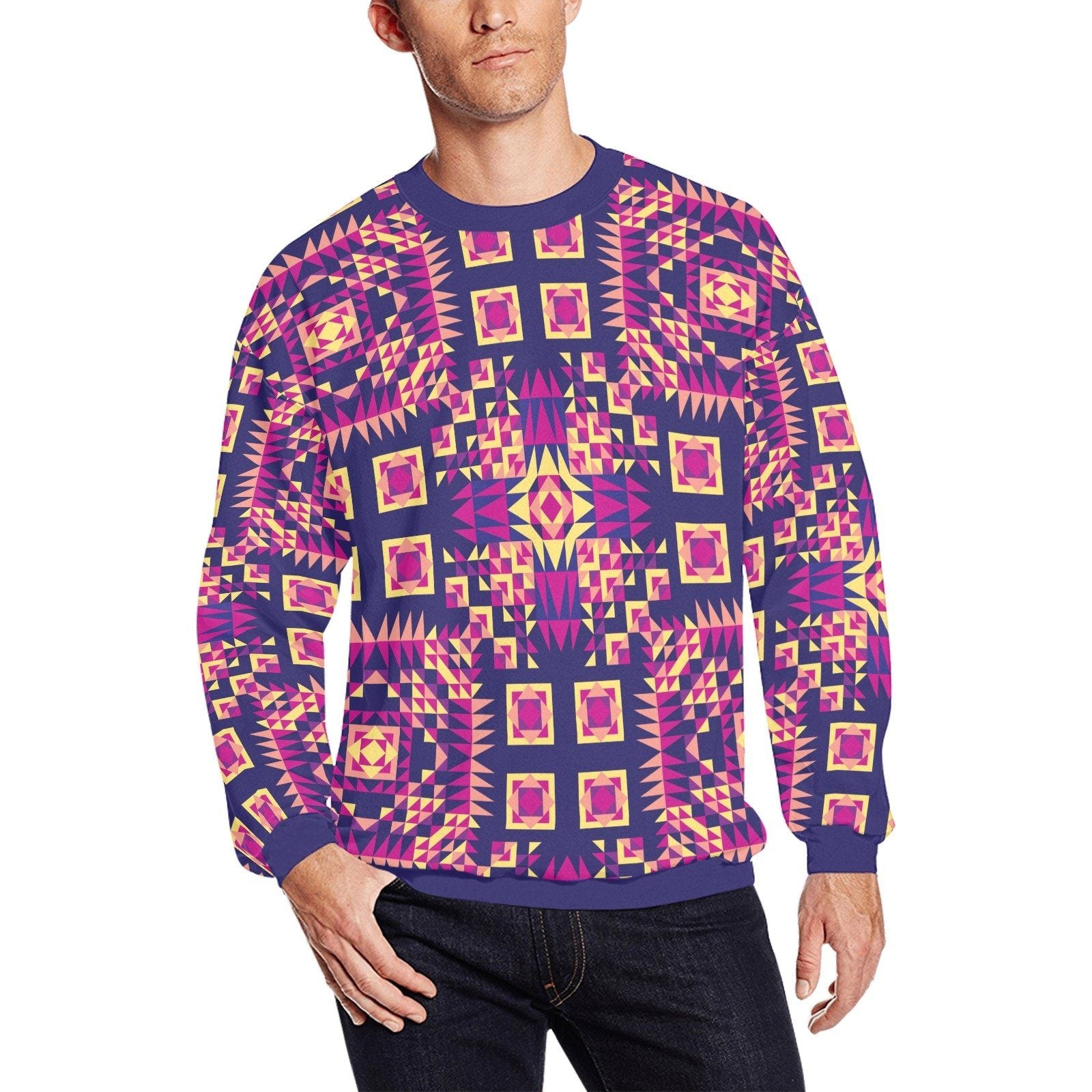 Kaleidoscope Bleu All Over Print Crewneck Sweatshirt for Men (Model H18) shirt e-joyer 