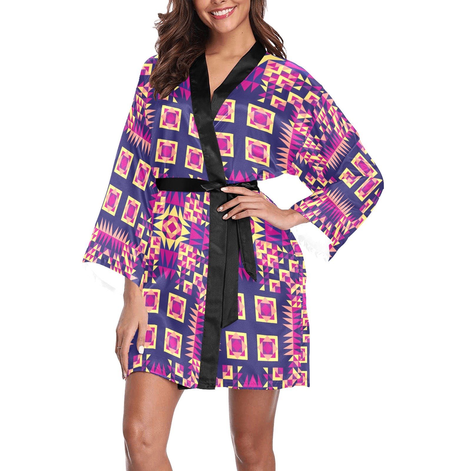 Kaleidoscope Bleu Long Sleeve Kimono Robe Long Sleeve Kimono Robe e-joyer 