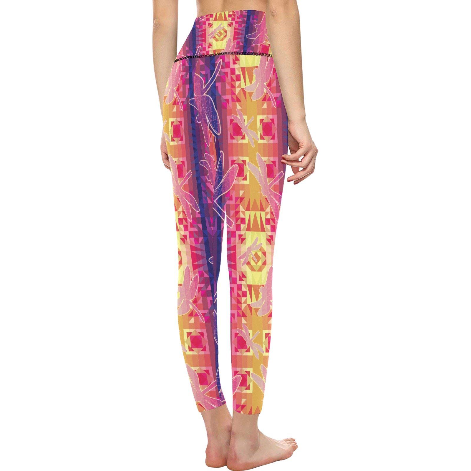 Kaleidoscope Dragonfly All Over Print High-Waisted Leggings (Model L36) High-Waisted Leggings (L36) e-joyer 