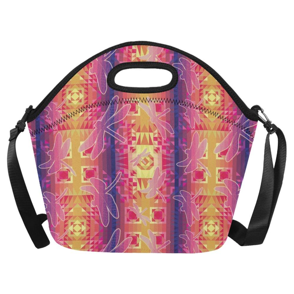 Kaleidoscope Dragonfly Neoprene Lunch Bag/Large (Model 1669) bag 49 Dzine 