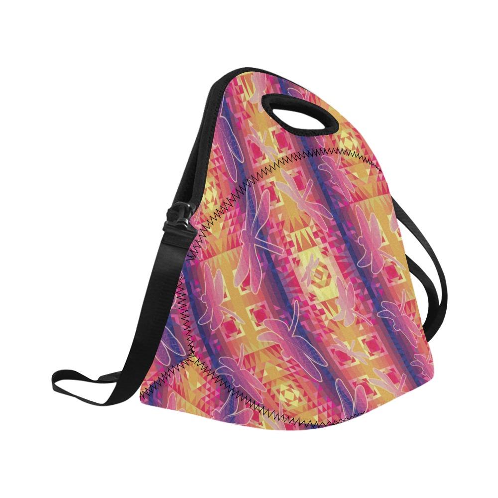 Kaleidoscope Dragonfly Neoprene Lunch Bag/Large (Model 1669) bag 49 Dzine 