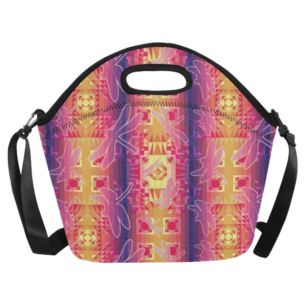 Kaleidoscope Dragonfly Neoprene Lunch Bag/Large (Model 1669) bag 49 Dzine 