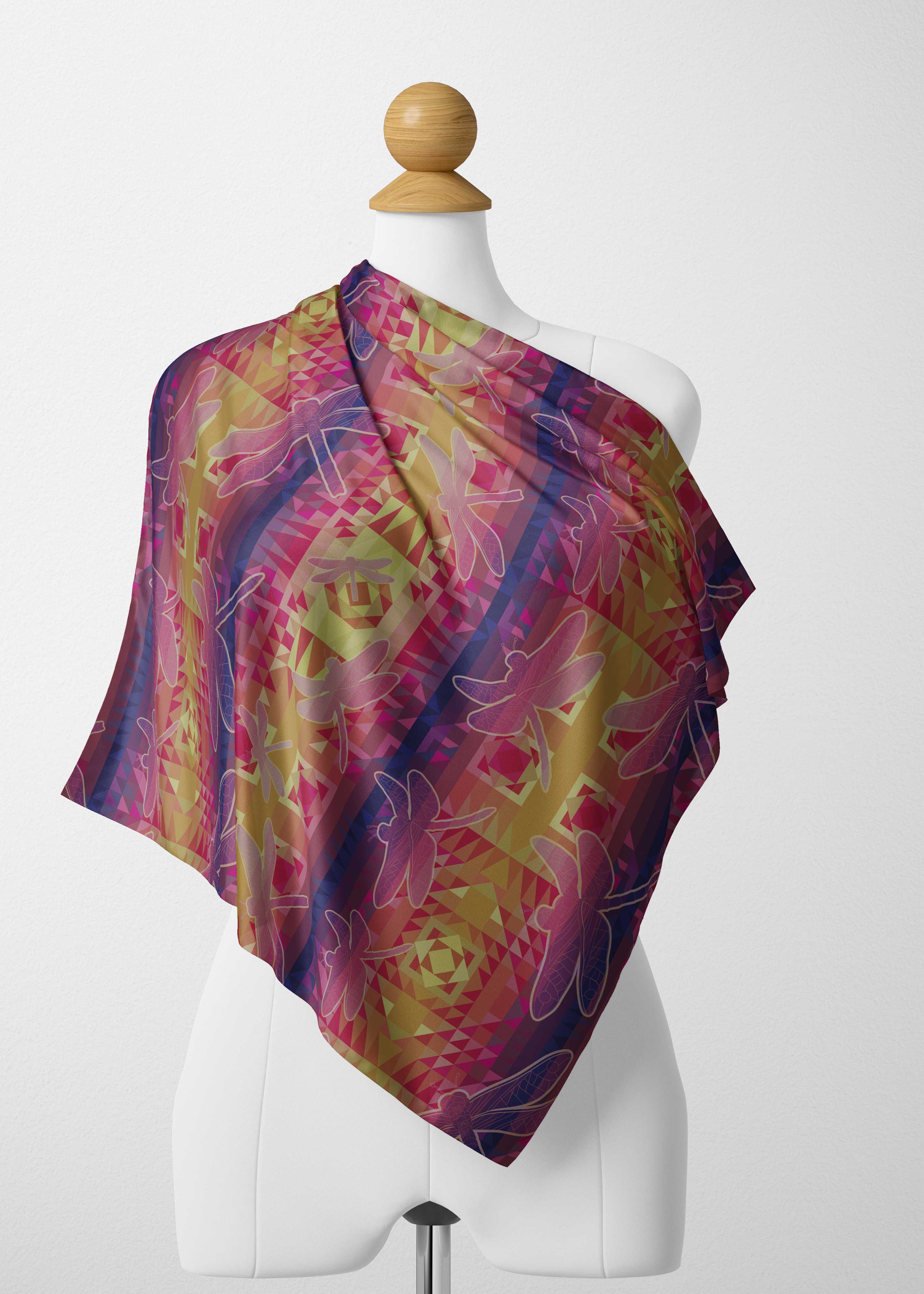 Kaleidoscope Dragonfly Satin Shawl Scarf 49 Dzine 