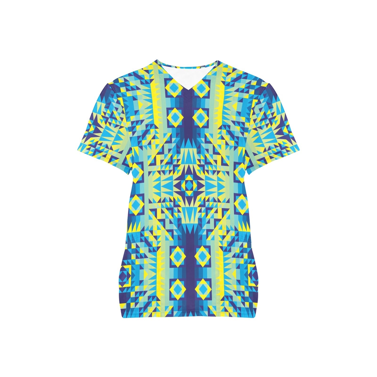 Kaleidoscope Jaune Bleu All Over Print Scrub Top Scrub Top e-joyer 