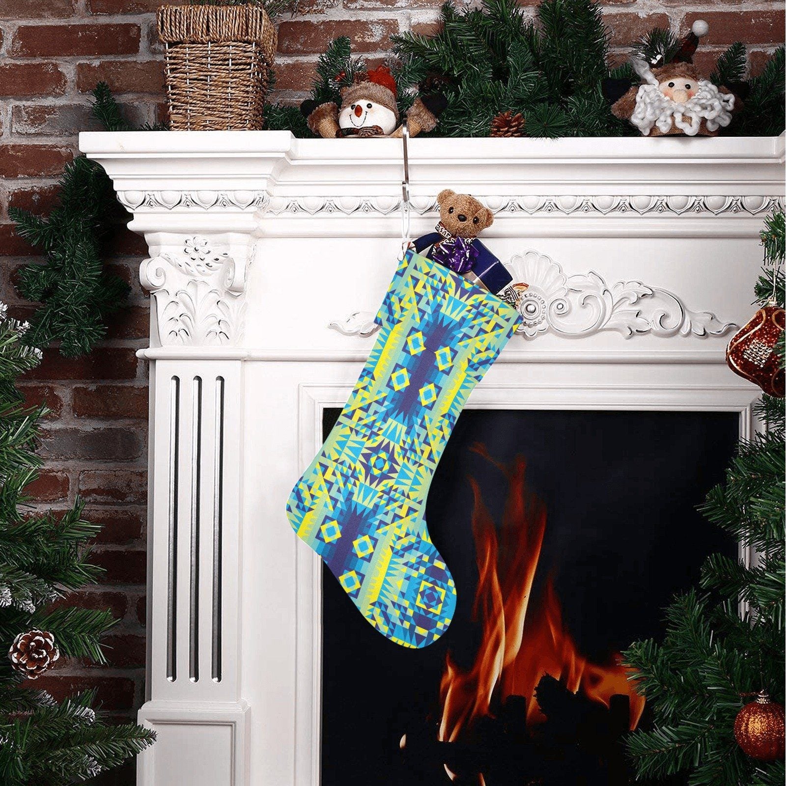 Kaleidoscope Jaune Bleu Christmas Stocking holiday stocking e-joyer 