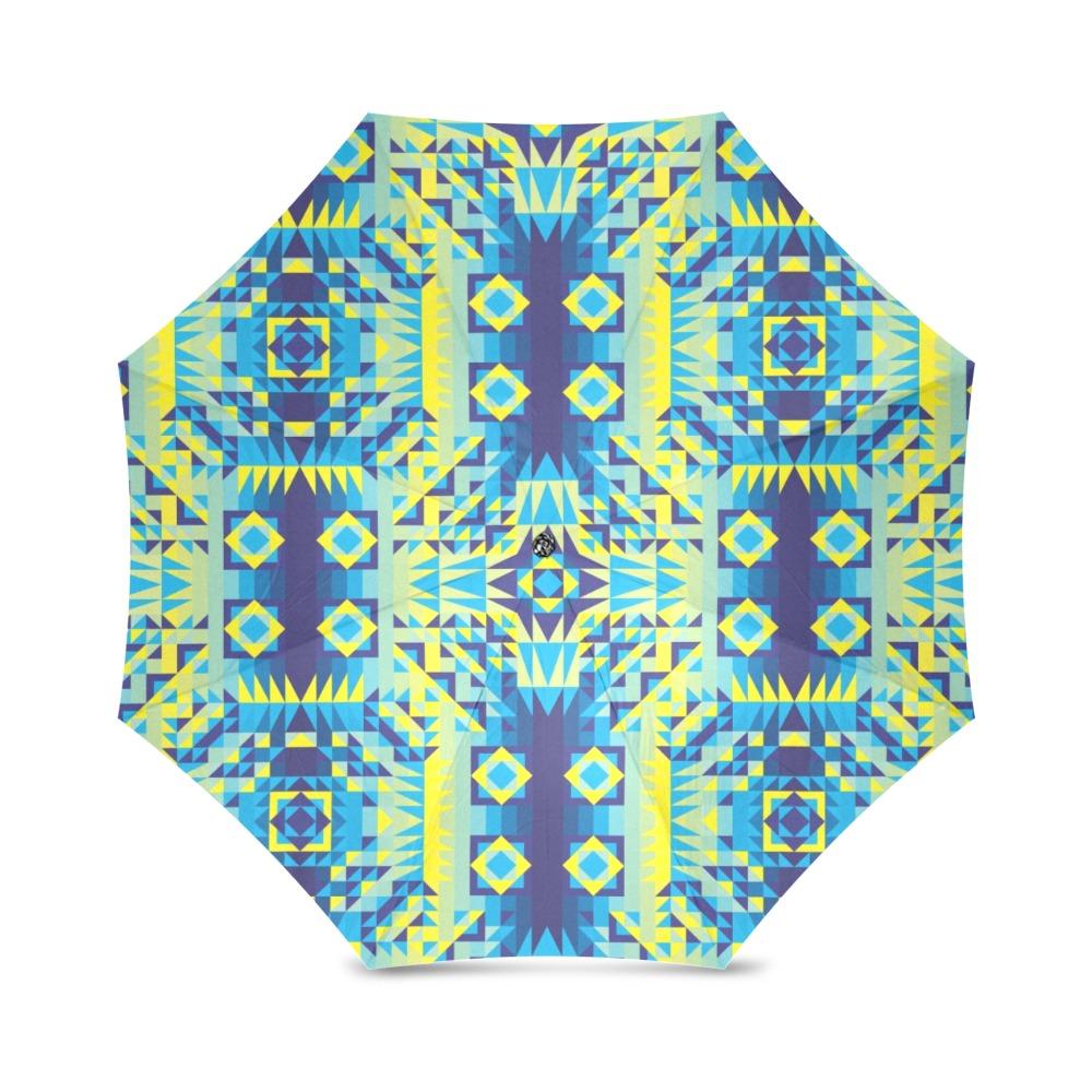 Kaleidoscope Jaune Bleu Foldable Umbrella (Model U01) Foldable Umbrella e-joyer 