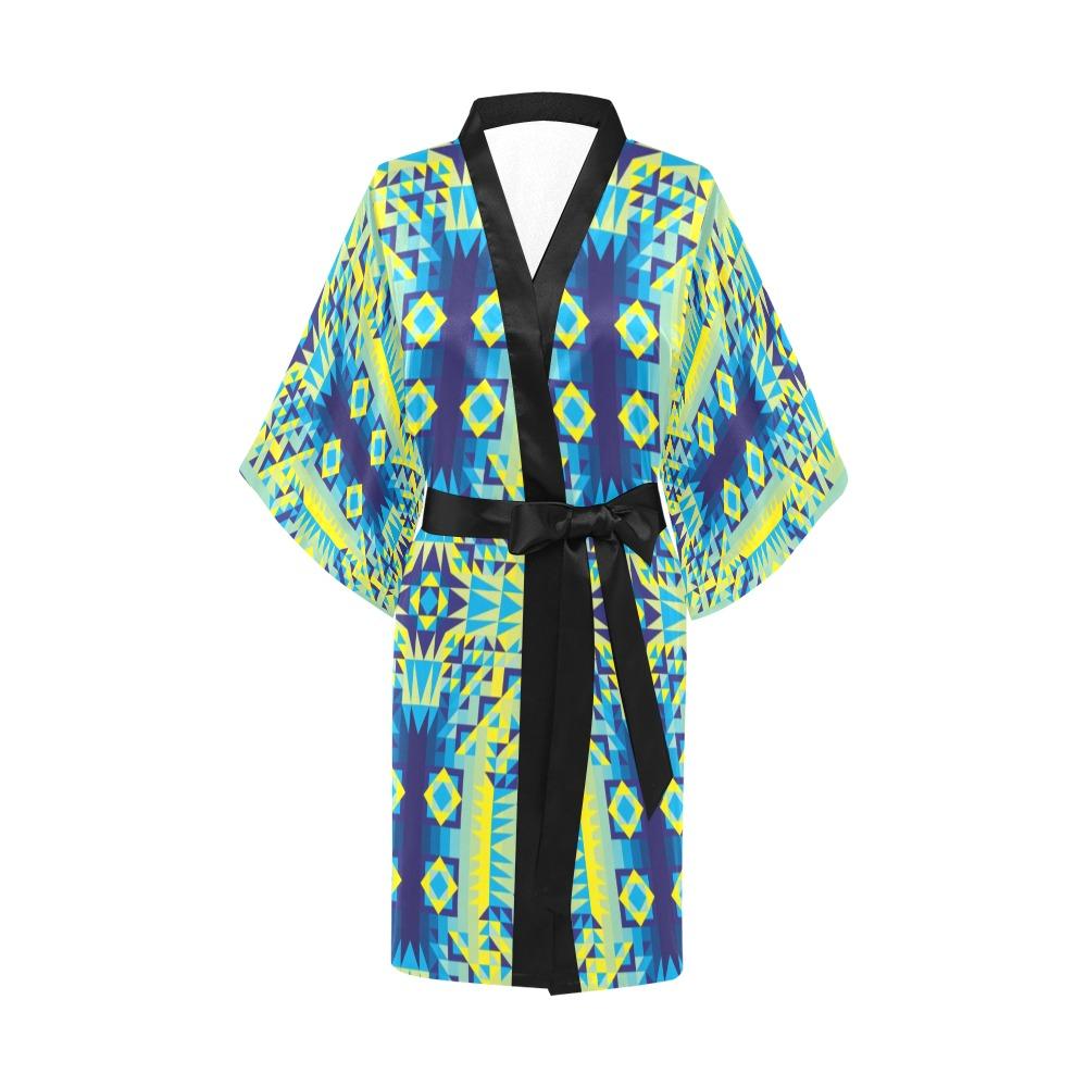 Kaleidoscope Jaune Bleu Kimono Robe Artsadd 
