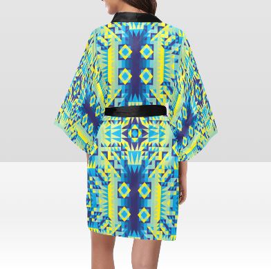 Kaleidoscope Jaune Bleu Kimono Robe Artsadd 