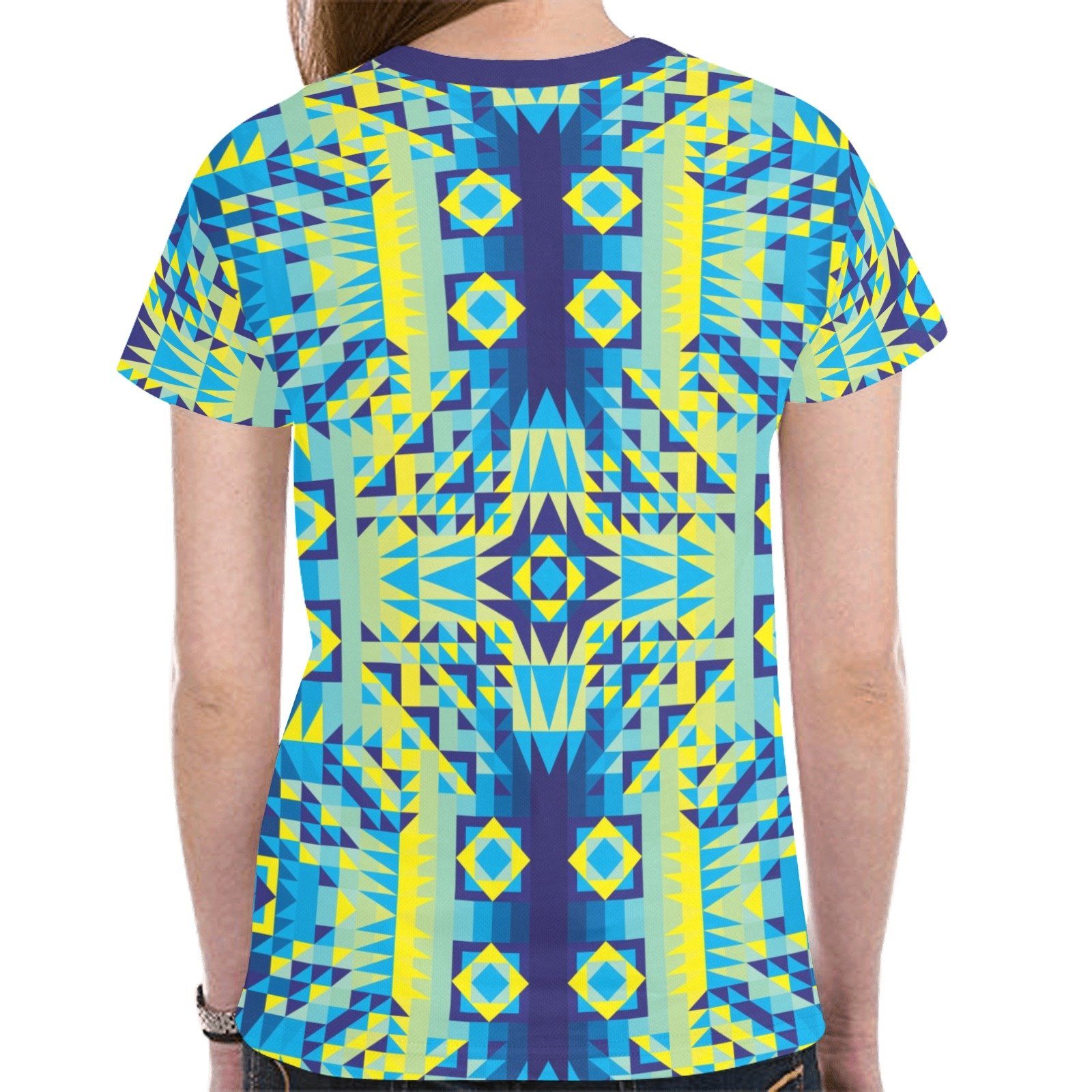 Kaleidoscope Jaune Bleu New All Over Print T-shirt for Women (Model T45) tshirt e-joyer 
