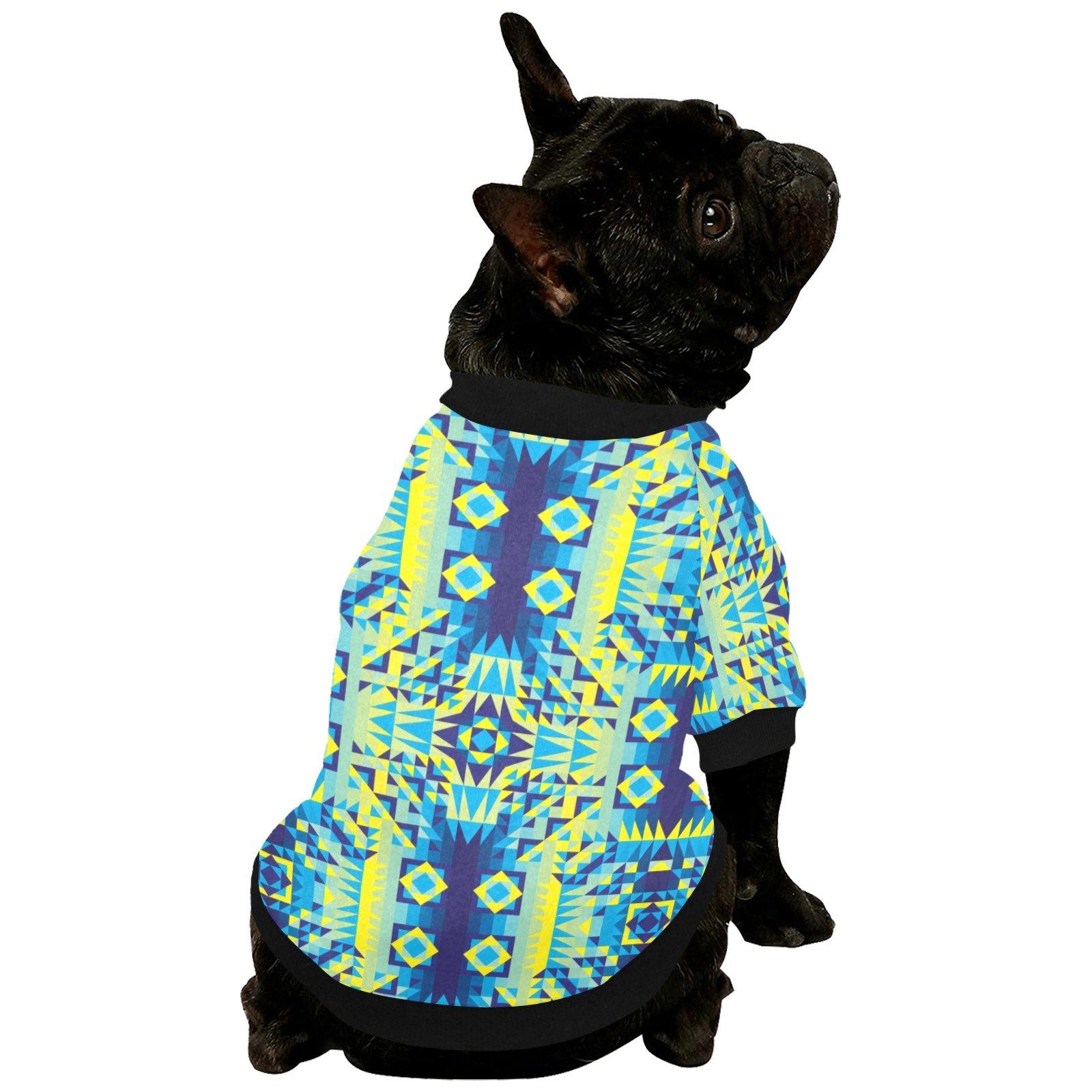 Kaleidoscope Jaune Bleu Pet Dog Round Neck Shirt Pet Dog Round Neck Shirt e-joyer 