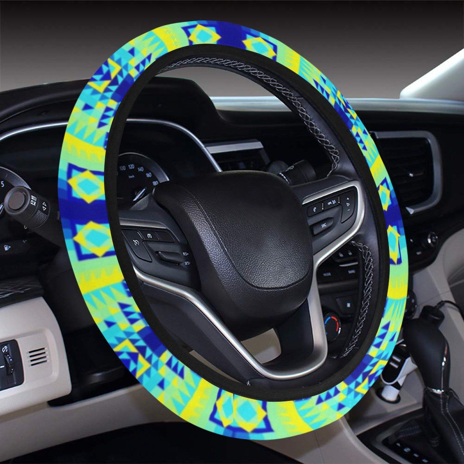 Kaleidoscope Jaune Bleu Steering Wheel Cover with Elastic Edge Steering Wheel Cover with Elastic Edge e-joyer 