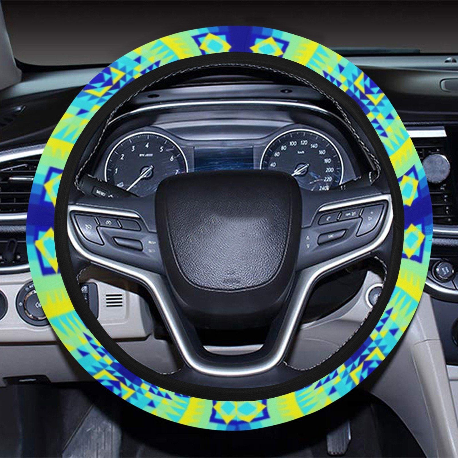 Kaleidoscope Jaune Bleu Steering Wheel Cover with Elastic Edge Steering Wheel Cover with Elastic Edge e-joyer 