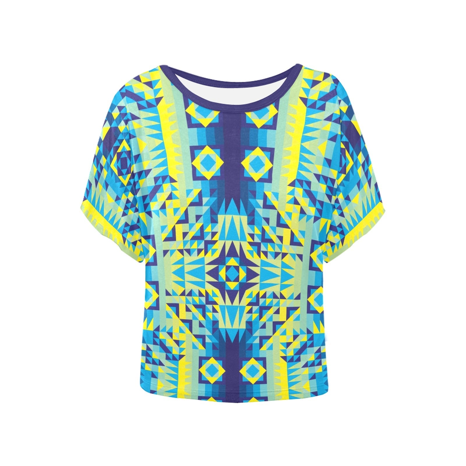 Kaleidoscope Jaune Bleu Women's Batwing-Sleeved Blouse T shirt (Model T44) Women's Batwing-Sleeved Blouse T shirt (T44) e-joyer 