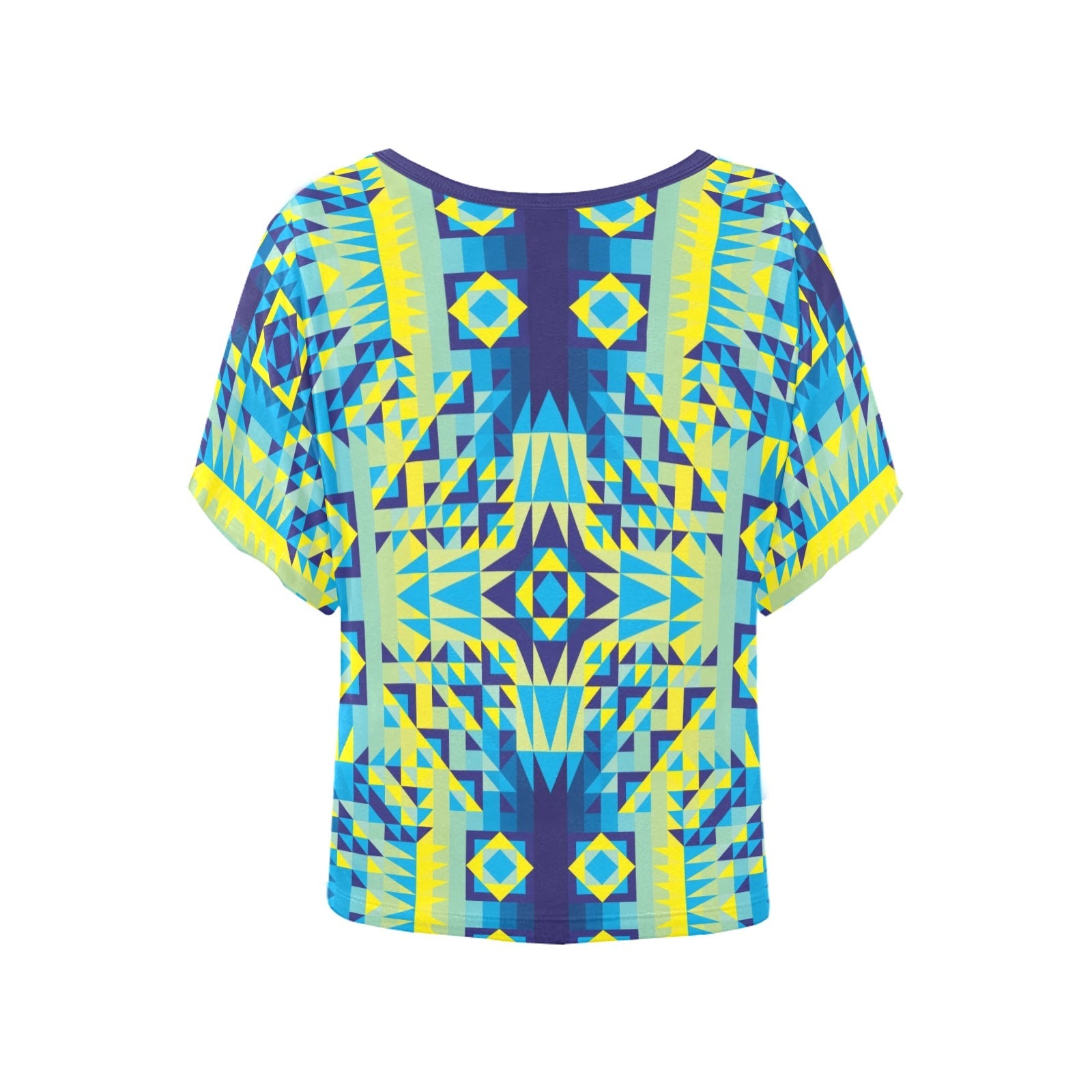Kaleidoscope Jaune Bleu Women's Batwing-Sleeved Blouse T shirt (Model T44) Women's Batwing-Sleeved Blouse T shirt (T44) e-joyer 