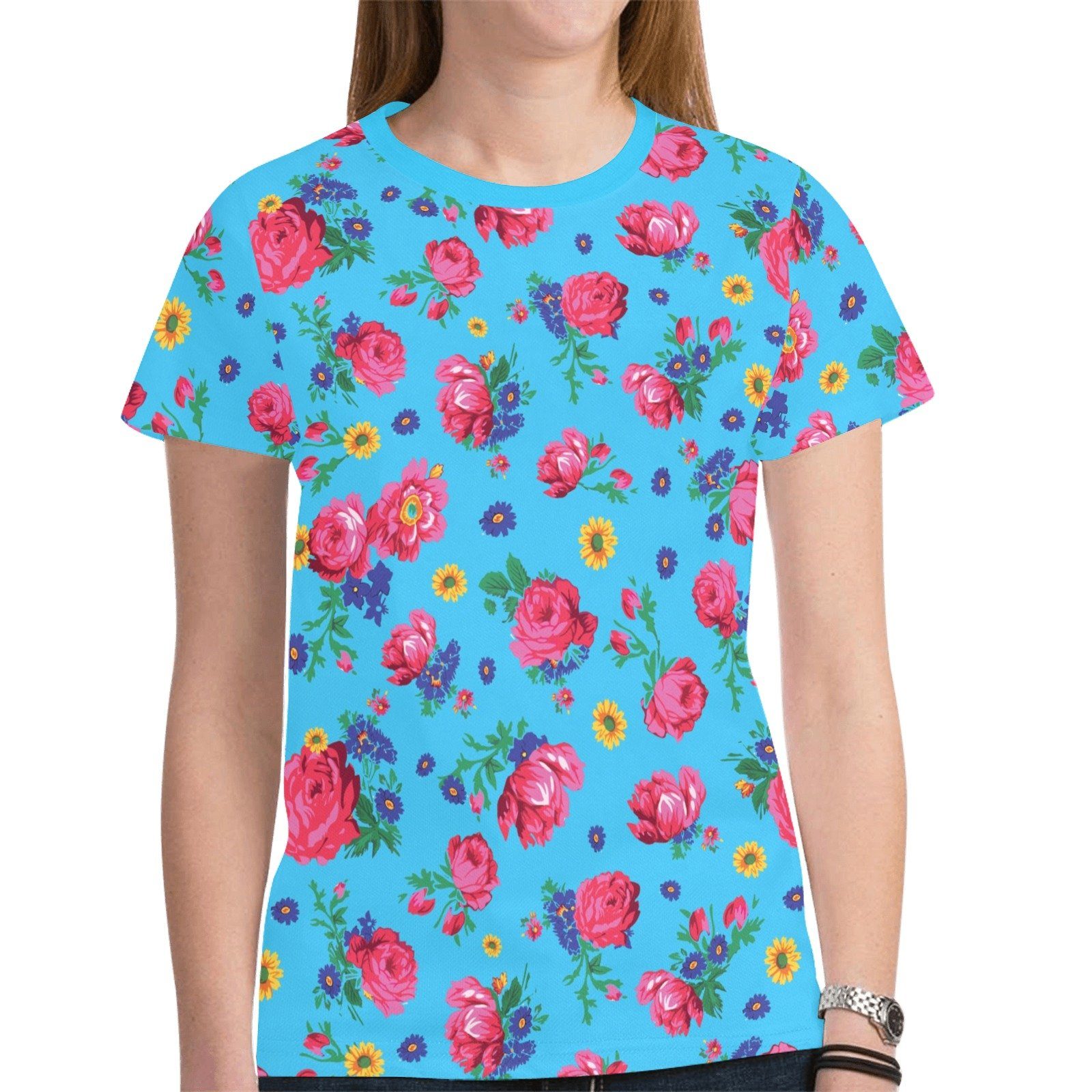Kokum Ceremony Turquoise New All Over Print T-shirt for Women (Model T45) tshirt e-joyer 