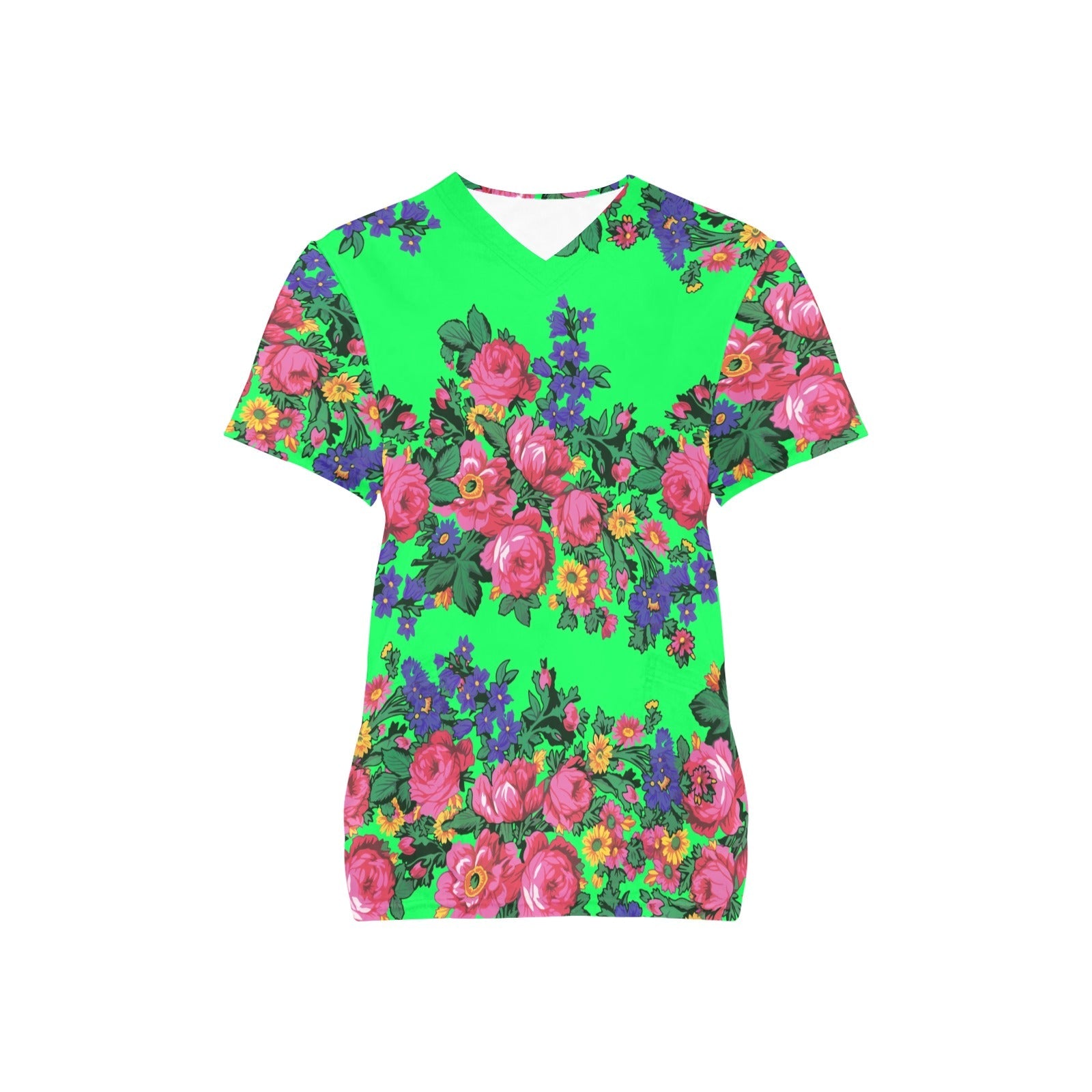 Kokum's Revenge Green All Over Print Scrub Top Scrub Top e-joyer 