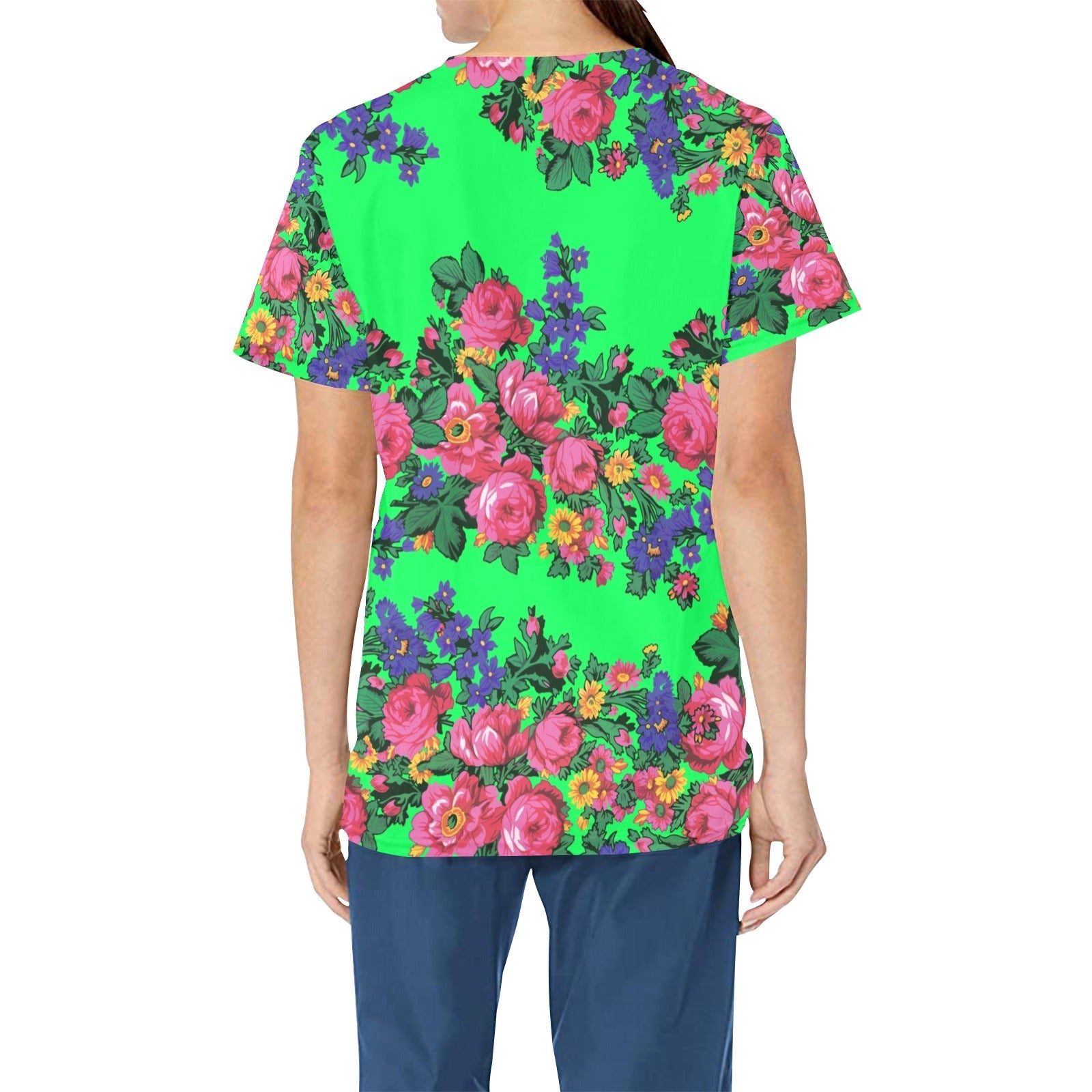 Kokum's Revenge Green All Over Print Scrub Top Scrub Top e-joyer 