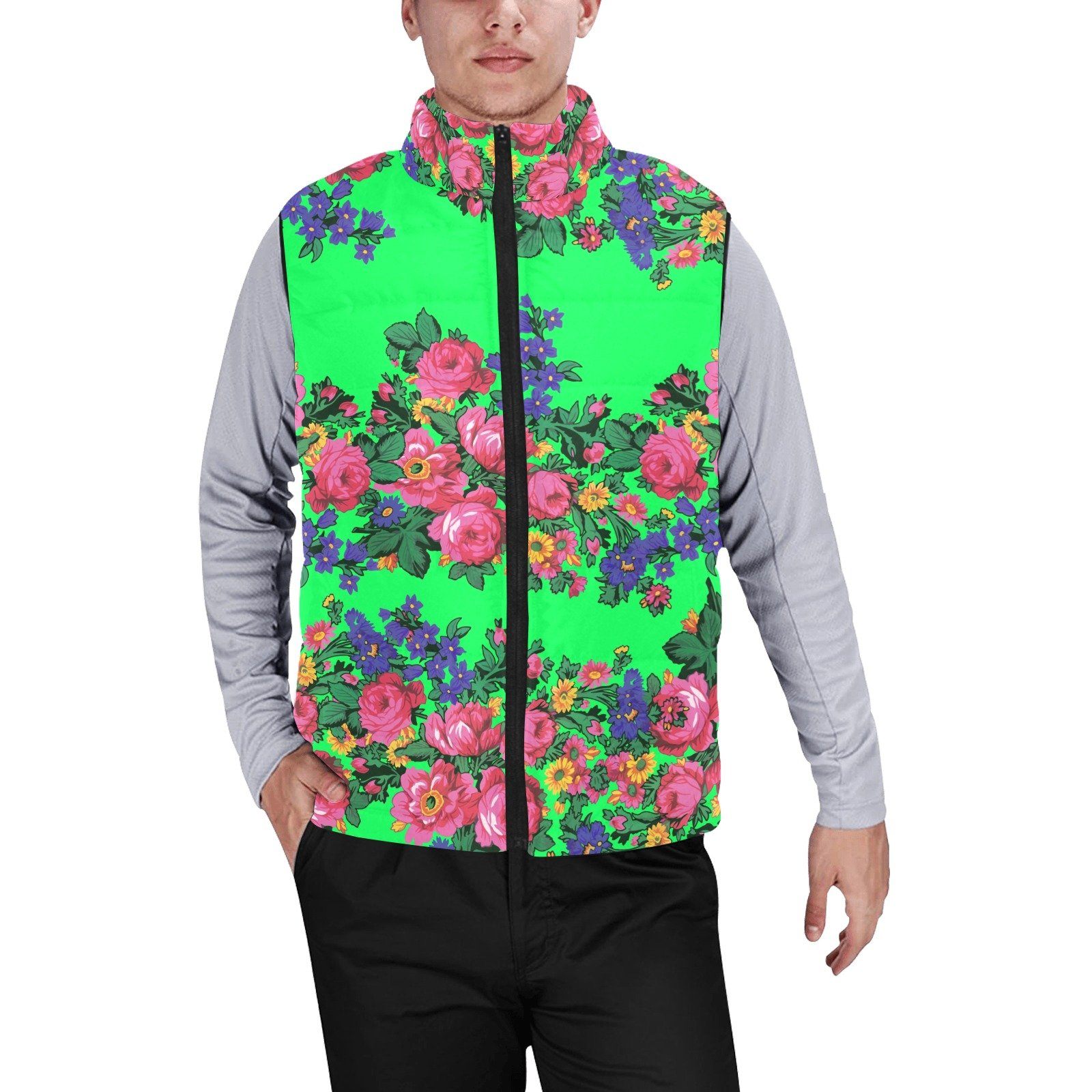 Kokum's Revenge Green Men's Padded Vest Jacket (Model H44) Men's Padded Vest Jacket (H44) e-joyer 