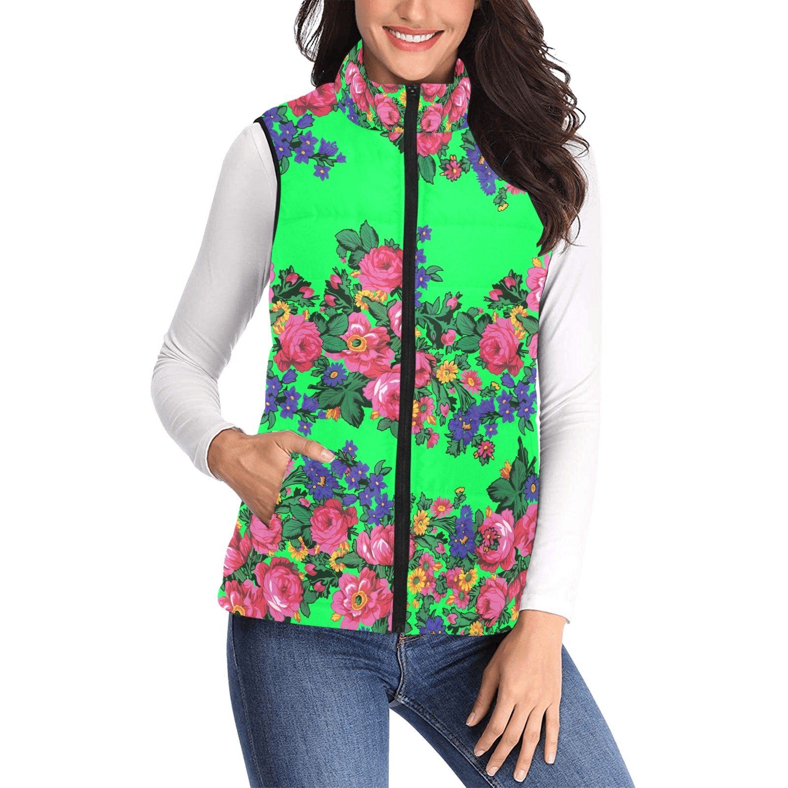 Kokum's Revenge Green Women's Padded Vest Jacket (Model H44) Women's Padded Vest Jacket (H44) e-joyer 