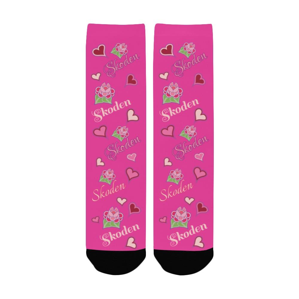 Ladies Skoden Floral Hearts Dark Pink Women's Custom Socks Women's Custom Socks e-joyer 