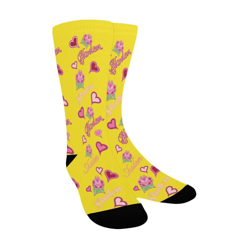 Ladies Skoden Floral Hearts Yellow Women's Custom Socks Women's Custom Socks e-joyer 