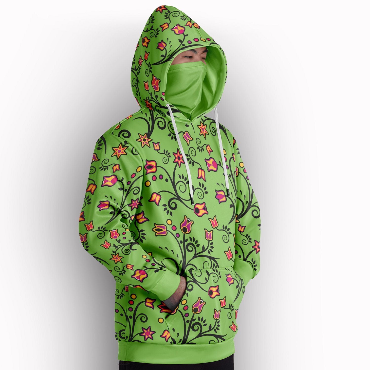 Light Green Yellow Star Hoodie with Face Cover 49 Dzine 