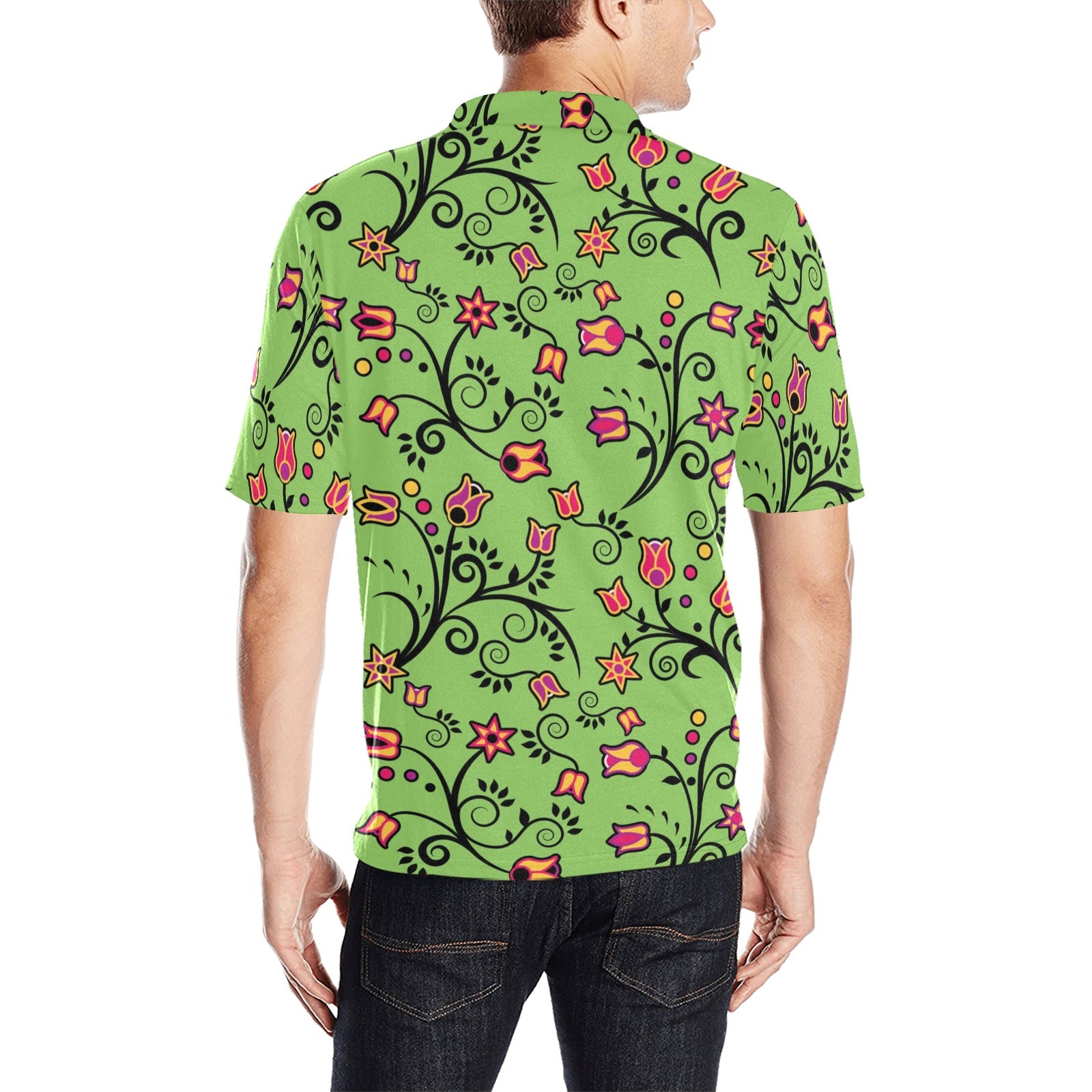 LightGreen Yellow Star Men's All Over Print Polo Shirt (Model T55) Men's Polo Shirt (Model T55) e-joyer 