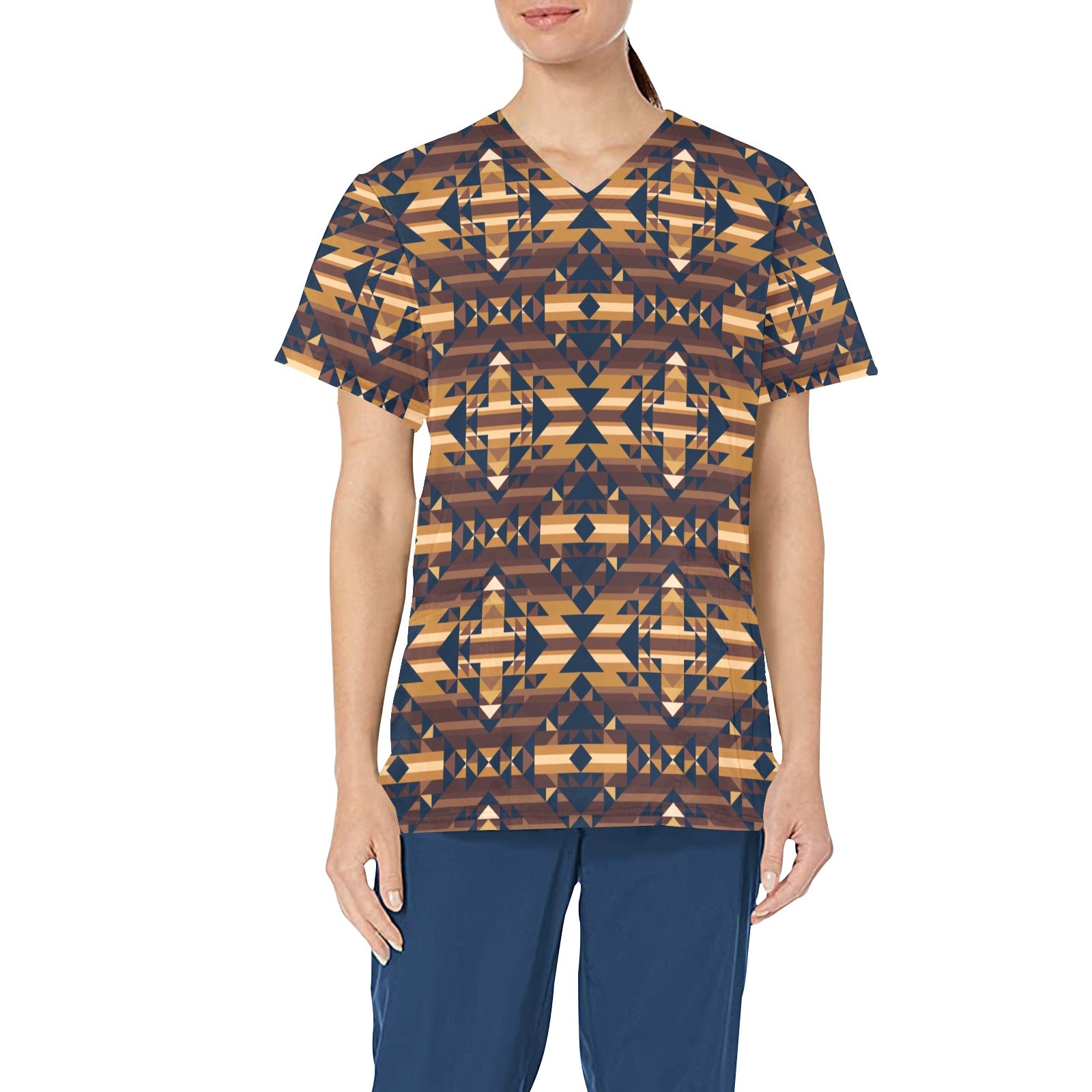 Marron Cloud All Over Print Scrub Top Scrub Top e-joyer 