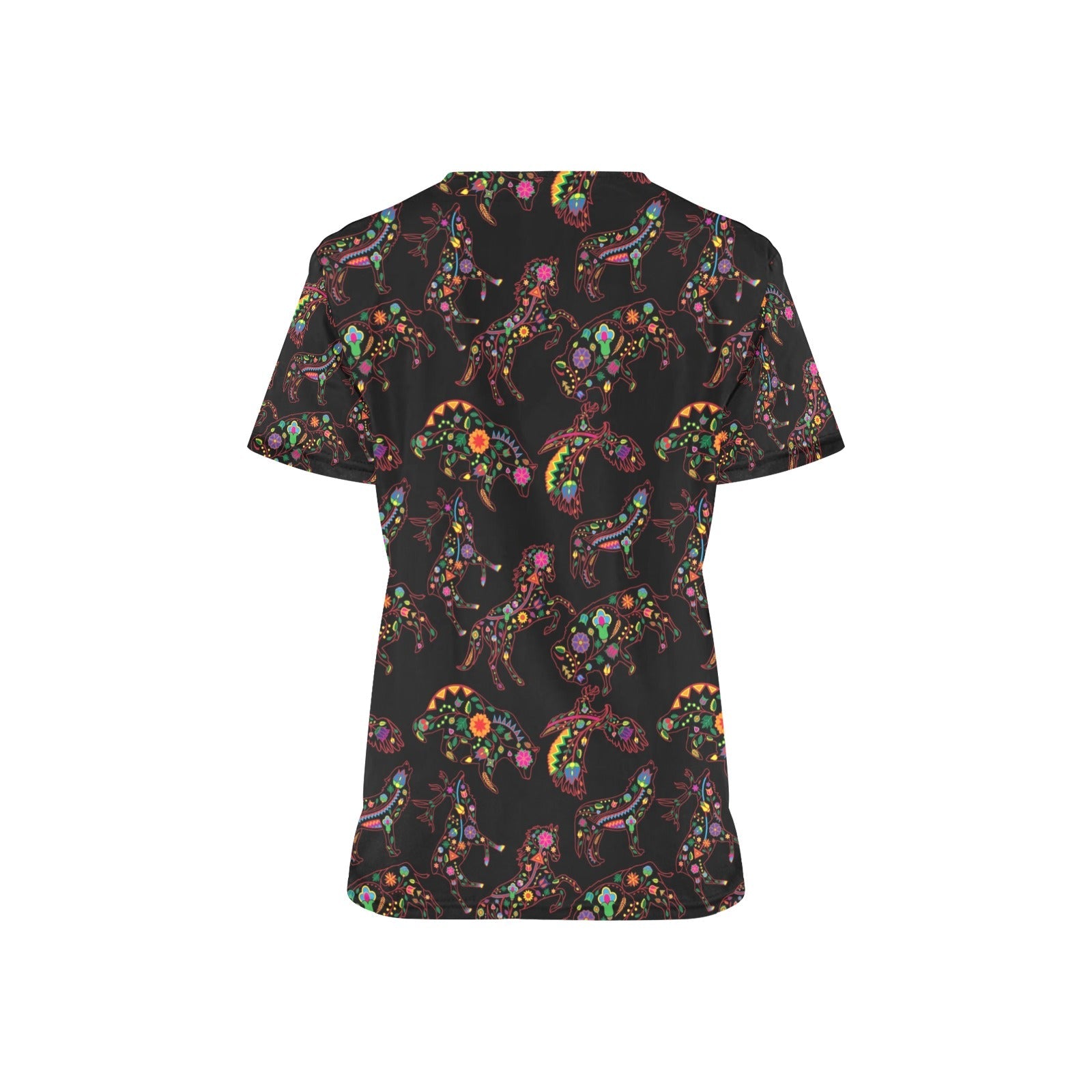 Neon Floral Animals All Over Print Scrub Top Scrub Top e-joyer 