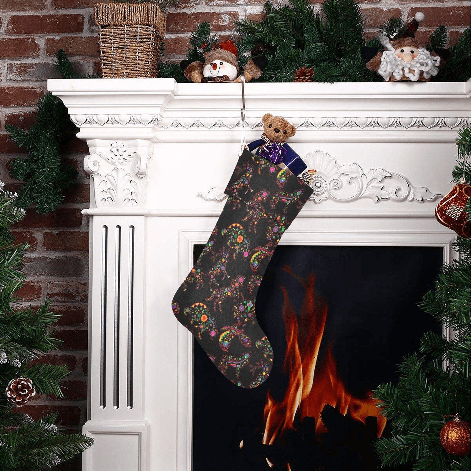 Neon Floral Animals Christmas Stocking holiday stocking e-joyer 