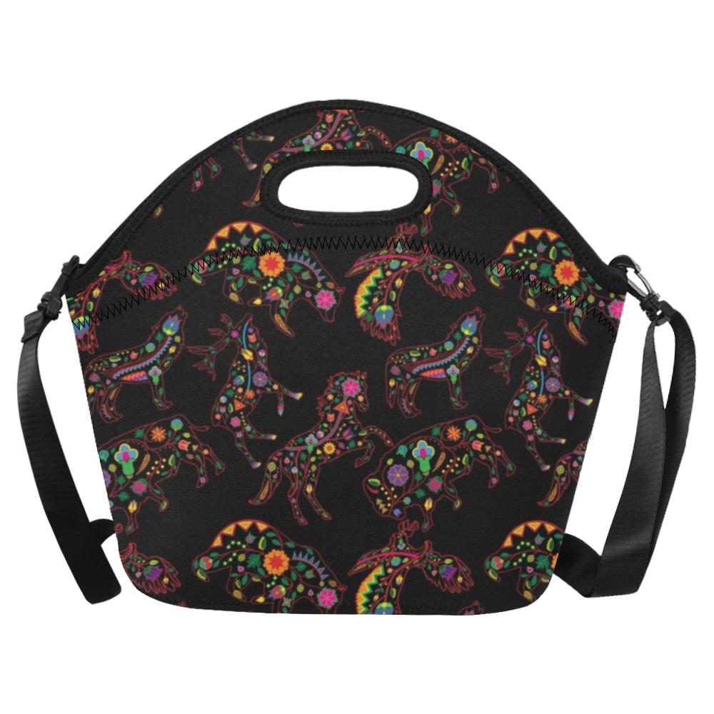 Neon Floral Animals Neoprene Lunch Bag/Large (Model 1669) bag e-joyer 