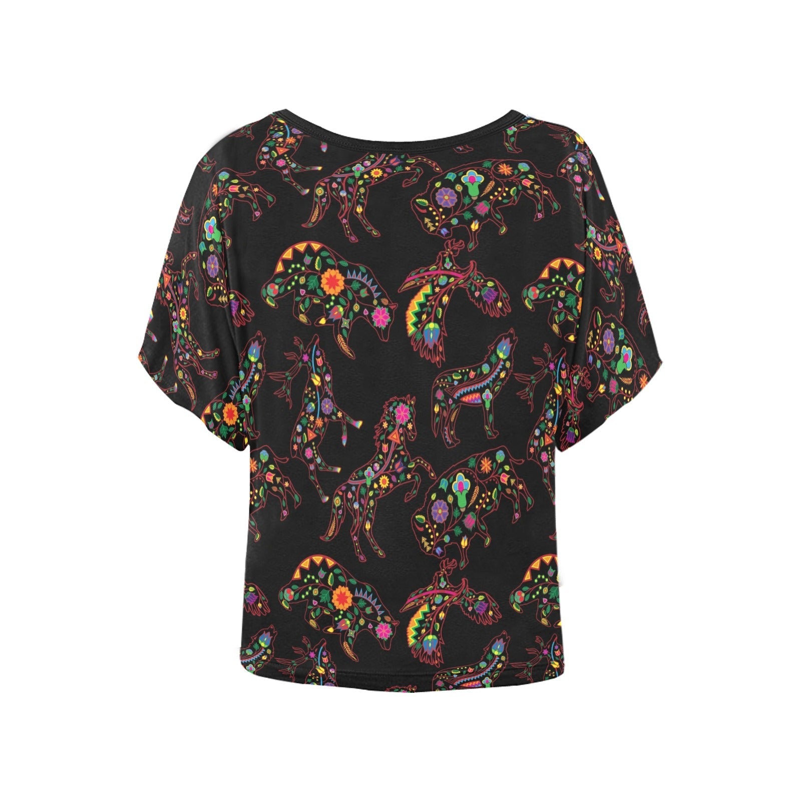 Neon Floral Animals Women's Batwing-Sleeved Blouse T shirt (Model T44) Women's Batwing-Sleeved Blouse T shirt (T44) e-joyer 