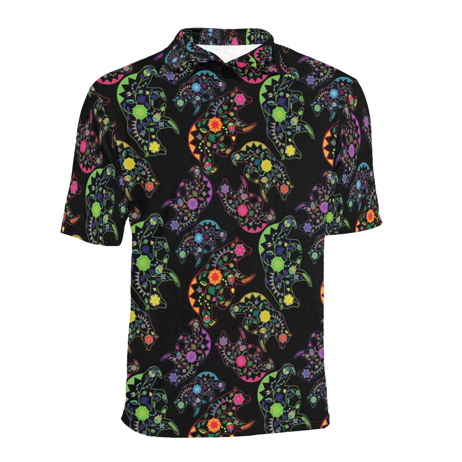 Neon Floral Bears Men's All Over Print Polo Shirt (Model T55) Men's Polo Shirt (Model T55) e-joyer 