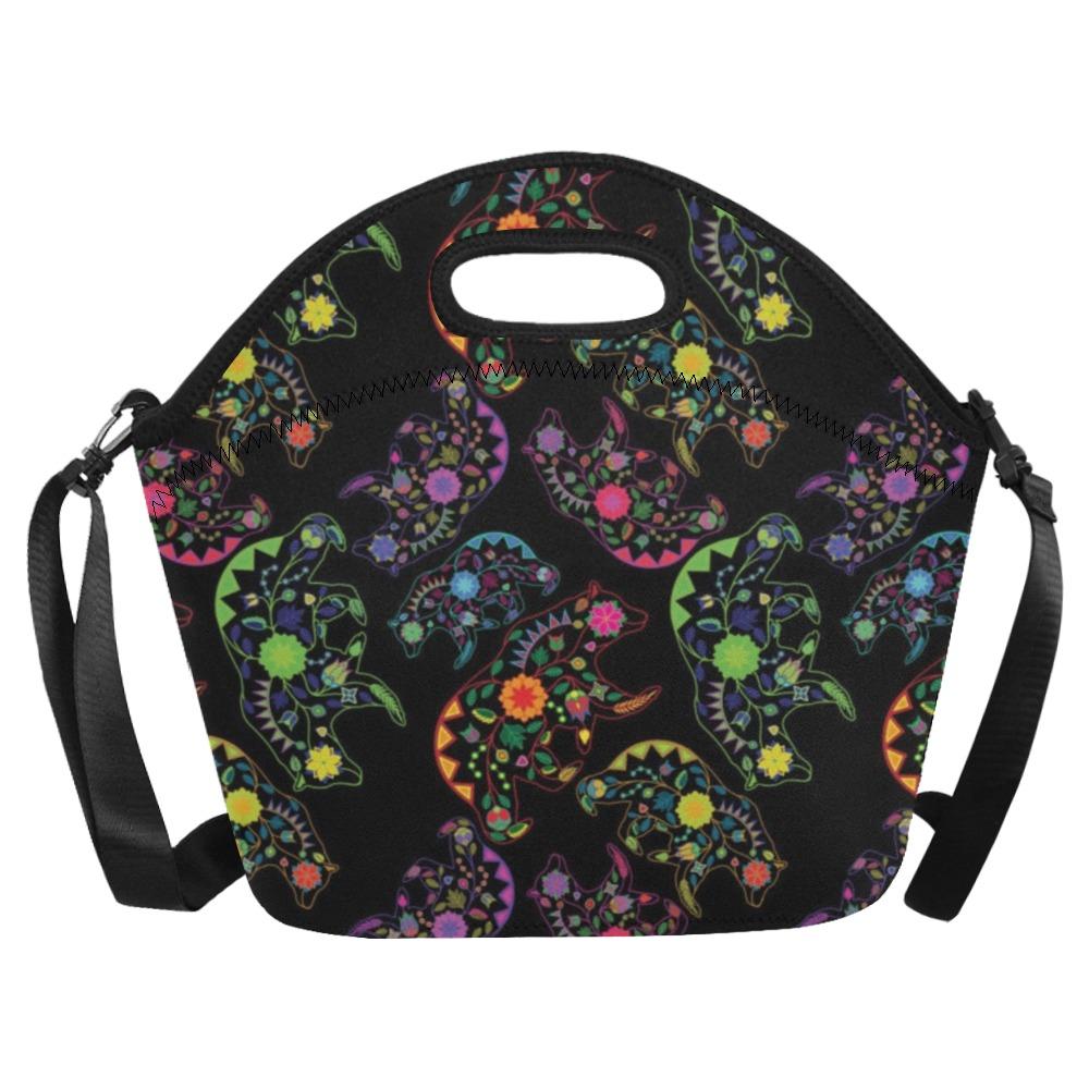 Neon Floral Bears Neoprene Lunch Bag/Large (Model 1669) bag e-joyer 