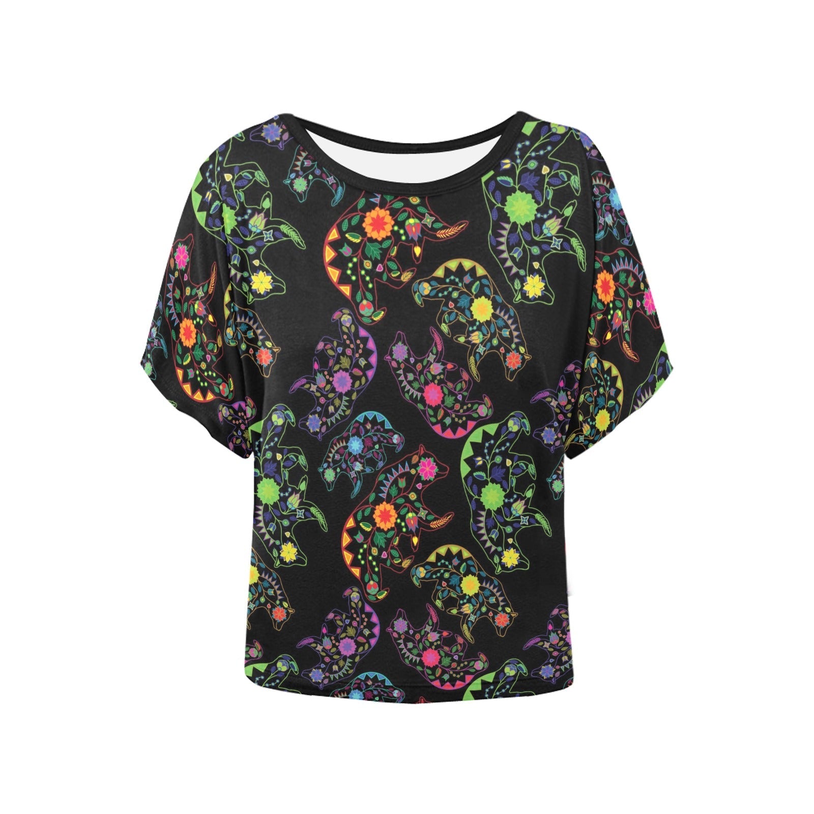 Neon Floral Bears Women's Batwing-Sleeved Blouse T shirt (Model T44) Women's Batwing-Sleeved Blouse T shirt (T44) e-joyer 