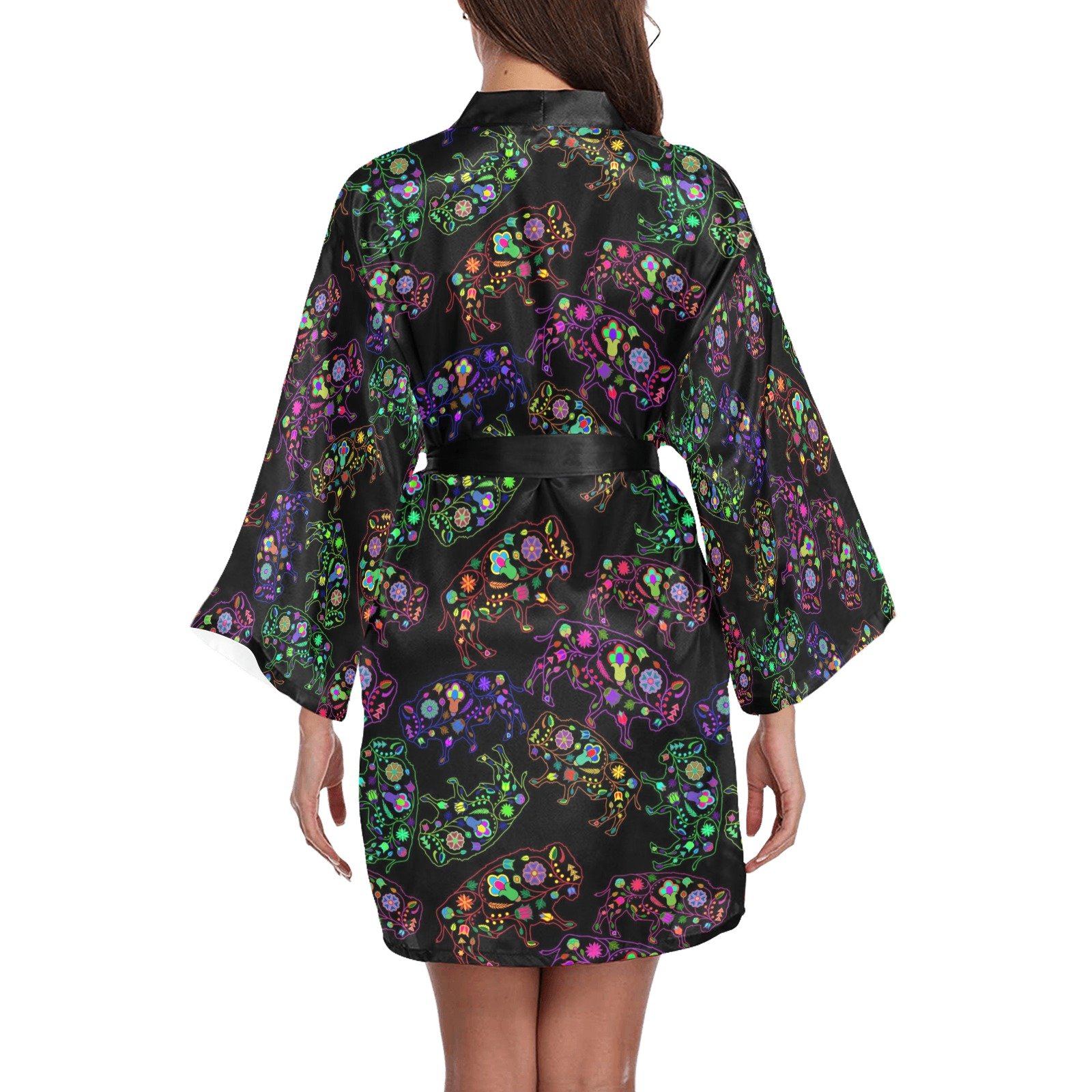 Neon Floral Buffalos Long Sleeve Kimono Robe Long Sleeve Kimono Robe e-joyer 