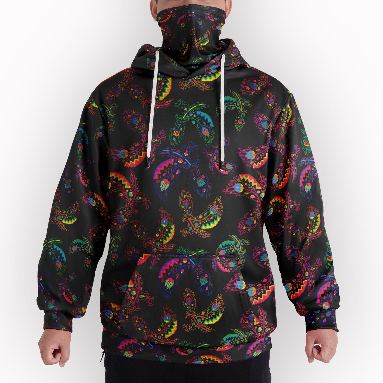 Neon Floral Eagles Hoodie with Face Cover 49 Dzine 
