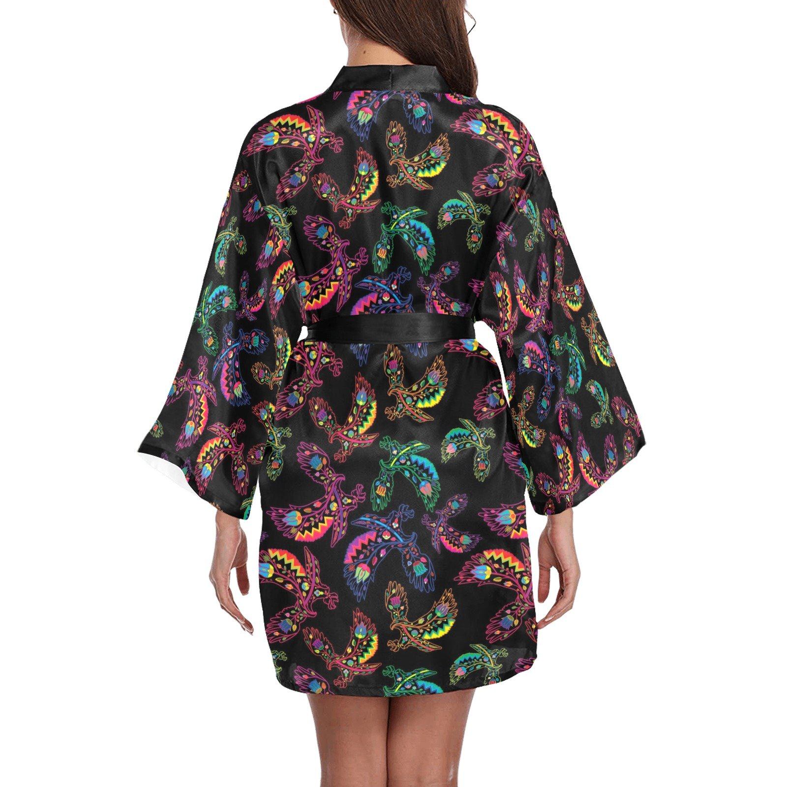 Neon Floral Eagles Long Sleeve Kimono Robe Long Sleeve Kimono Robe e-joyer 