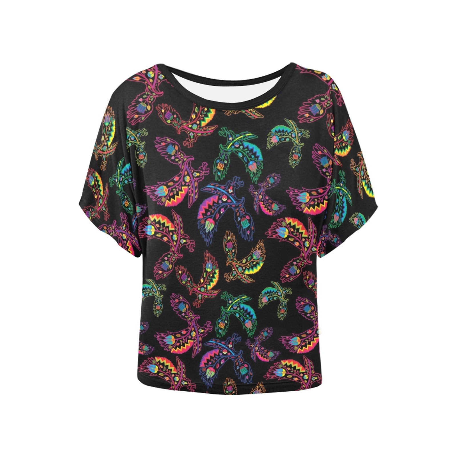 Neon Floral Eagles Women's Batwing-Sleeved Blouse T shirt (Model T44) Women's Batwing-Sleeved Blouse T shirt (T44) e-joyer 